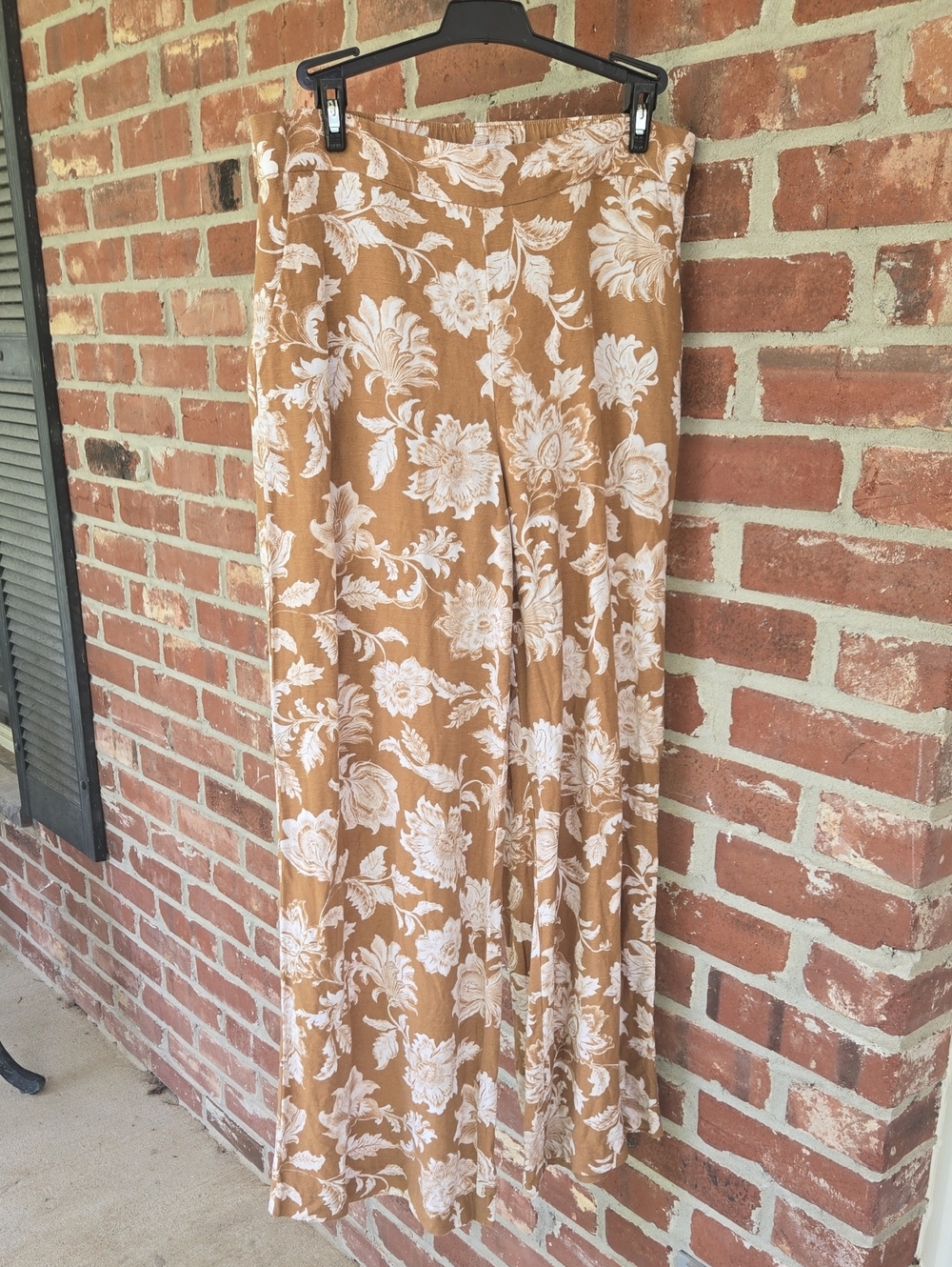 LOFT Brown and White Floral Wide-Leg Pants With Pockets